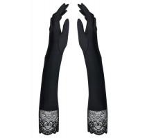 Черные высокие перчатки с кружевом и камнями Miamor Gloves
