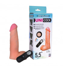 Вибратор с креплением для страпон-трусиков Unicock 5.5'' , 12 режимов, вторая кожа (18 см , телесный)