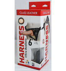 Страпон для женщин и мужчин с кожаными трусиками Harness Ultra Realistic 6 , насадка неоскин (16 см , телесный с черным )