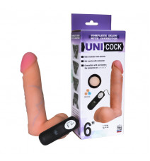 Вибратор с креплением для страпон-трусиков Unicock 6'' 12 режимов, вторая кожа (18 см , телесный )