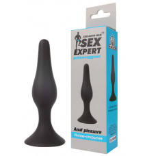 Гибкая черная мини-пробка на присоске Sex Expert, (10 см)