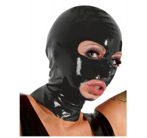 Лаковая маска на голову с отверстиями для рта и глаз из латекса Latex Mask (черная)